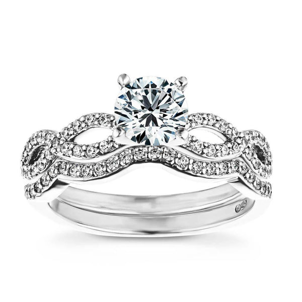 Allure Wedding Set shown with a 1.0ct Round cut Lab-Grown Diamond in recycled 14K white gold | Allure Wedding Set 1.0ct round cut lab grown diamond recycled 14K white gold