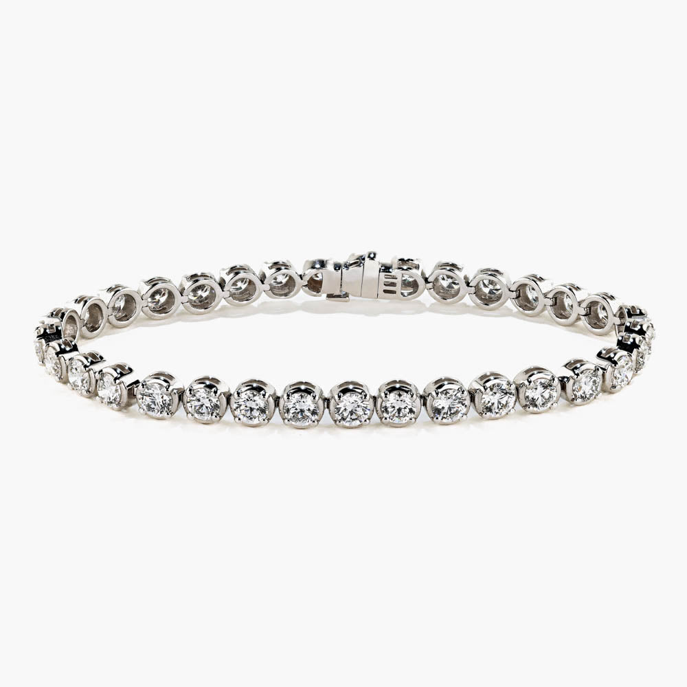 Shown in 14K White Gold|classic tennis bracelet with round cut lab grown diamonds by MiaDonna