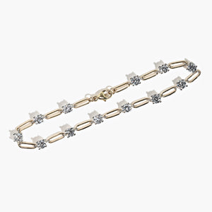 lab grown diamond chain link paperclip bracelet set in 14k yellow gold recycled metal by MiaDonna