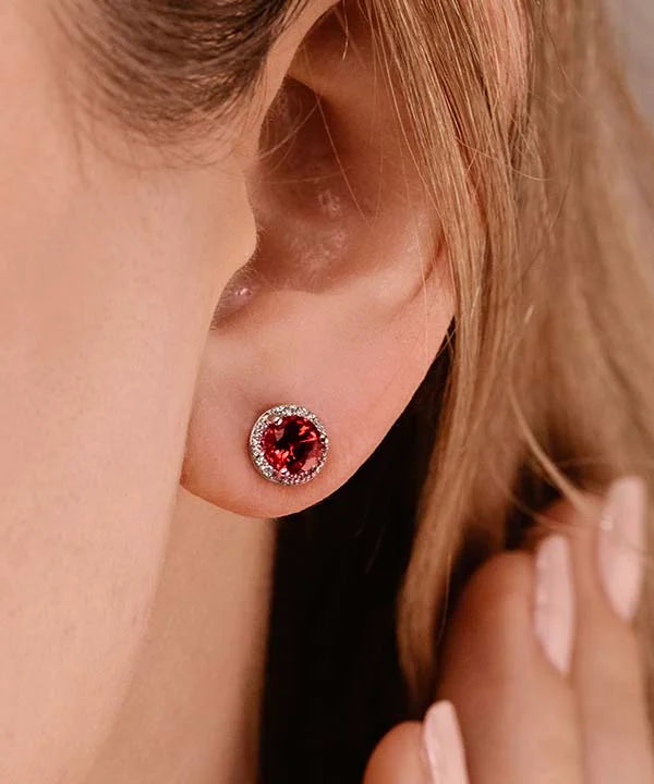 Diamond Halo Ruby Earrings 1.30ctw Lab Grown Ruby Gemstones