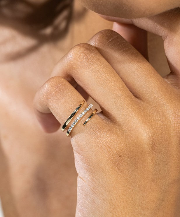 Lab Grown Diamond Coil diamond pinky ring set in eco-friendly recycled yellow gold