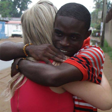 MiaDonna CEO Anna-Mieke Anderson and Ponpon hugging at The Greener Diamond in Liberia