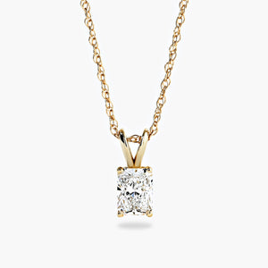 radiant cut pendant featuring a lab grown diamond set in yellow gold by MiaDonna