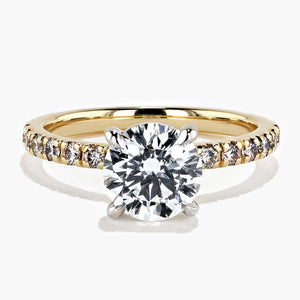 diamond accented engagement ring with round cut lab grown diamond center stone set in 18k yellow gold recycled metal by MiaDonna