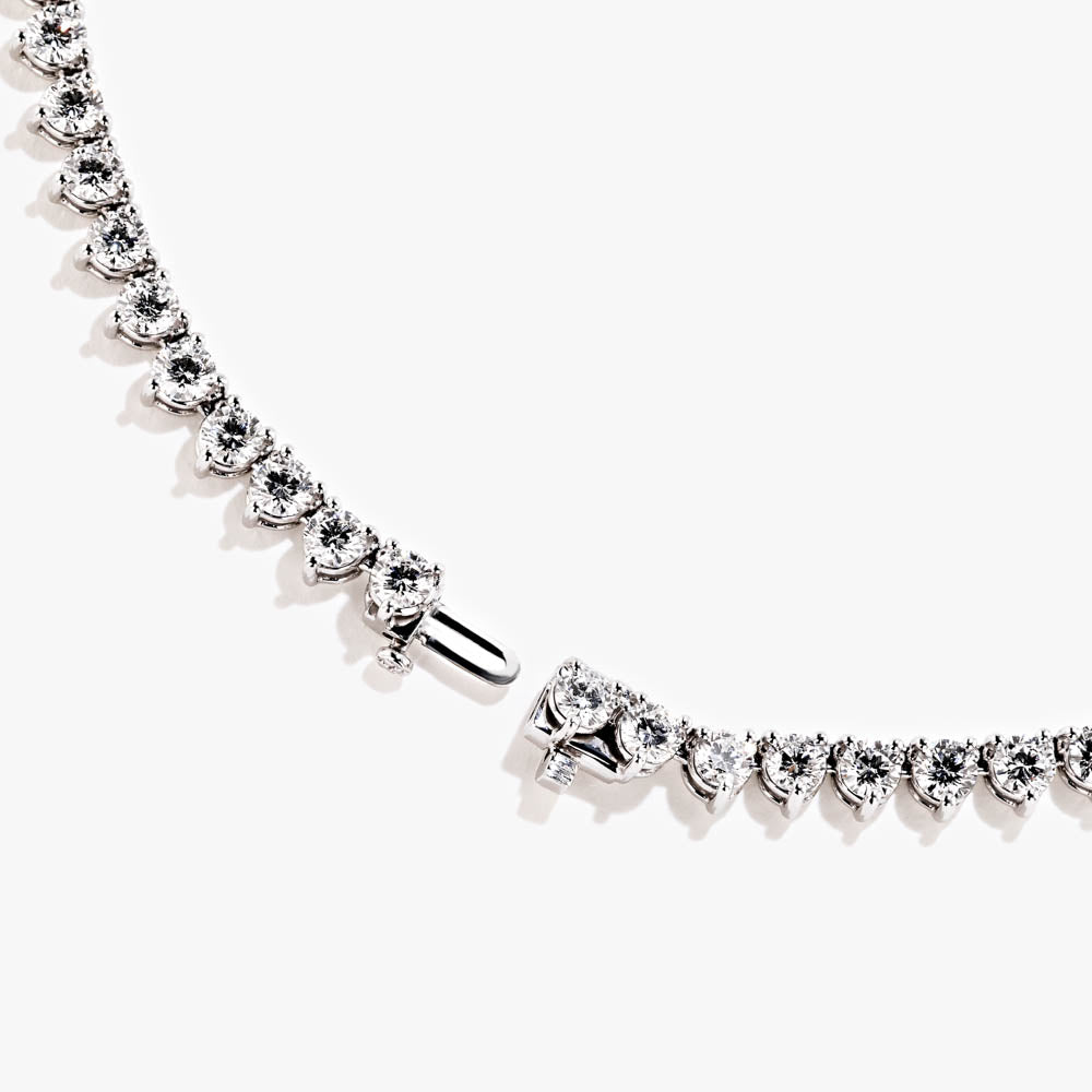 Shown in 14K White Gold|diamond tennis necklace featuring lab grown diamonds set in recycled white gold by MiaDonna