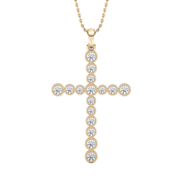 1/4 ctw Round Lab Grown Diamond Beaded Bezel Cross Pendant - 18