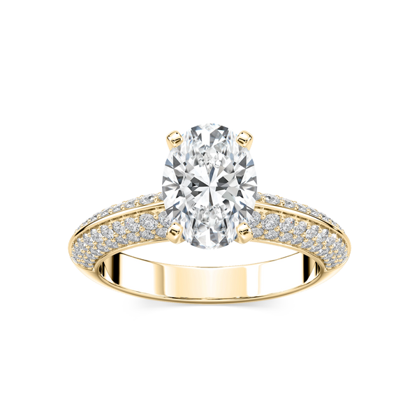 Lila Oval Lab Grown Diamond Pavé Knife Edge Side Stone Engagement