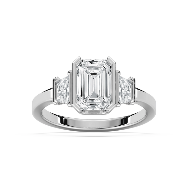 アクセサリー Lab-Grown Diamond Mined Ring Small Greya 2 ⁵⁄₈ ctw Emerald Lab Grown Diamond Semi Bezel Three Stone