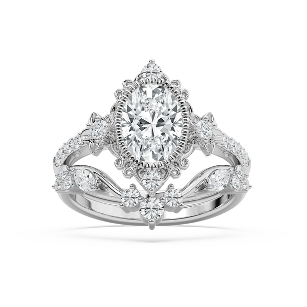 Analeah 2 ctw Oval Lab Grown Diamond Vintage Filigree Wedding Set
