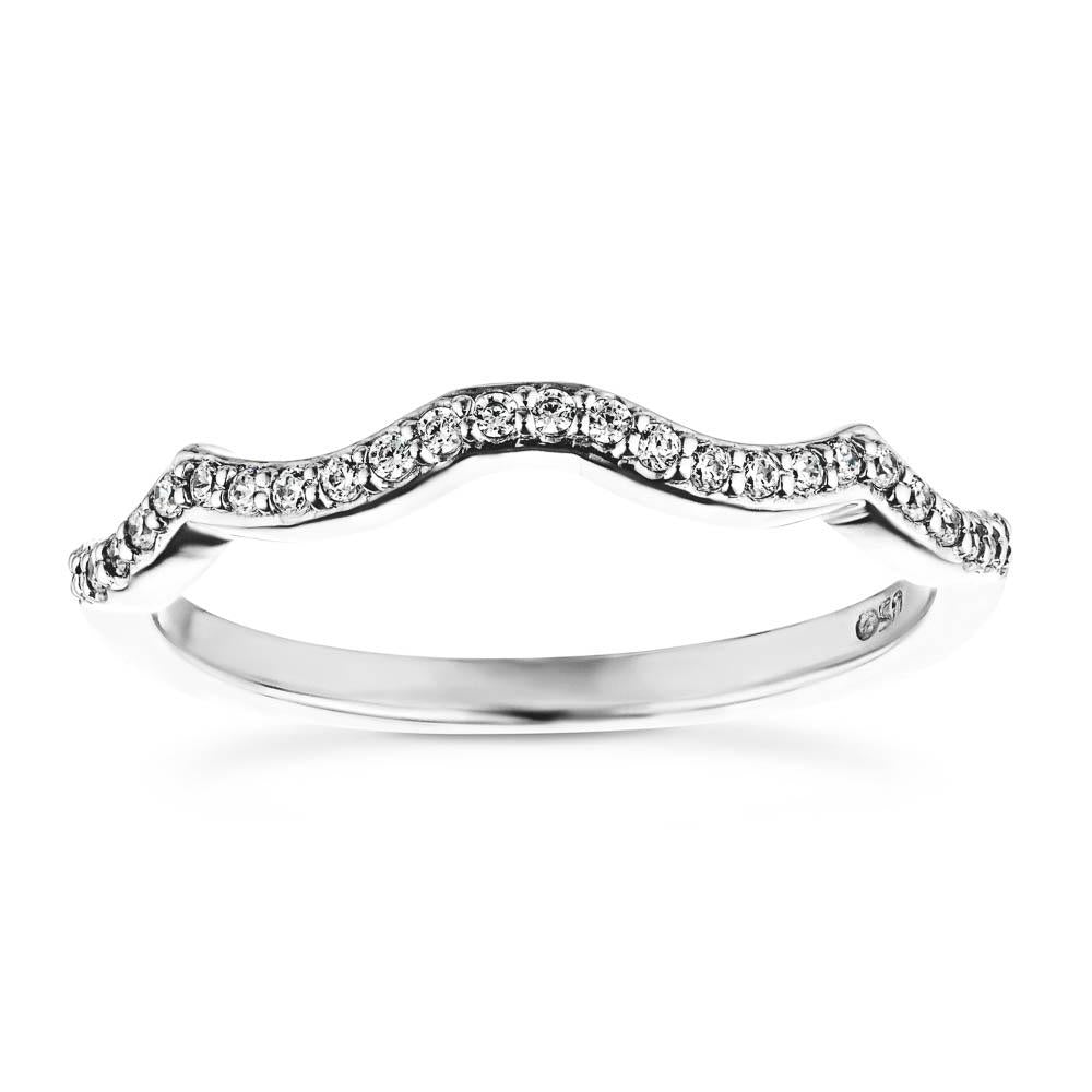 Shown in 14k White Gold|Unique diamond accented wedding ring with wavy band design set in 14k white gold