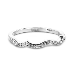 Ethical diamond accented band with unique wavy design made in USA with recycled 14k white gold