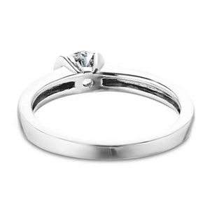 Minimalistic modern solitaire engagement ring with 1ct round cut lab grown diamond in 14k white gold shown from back