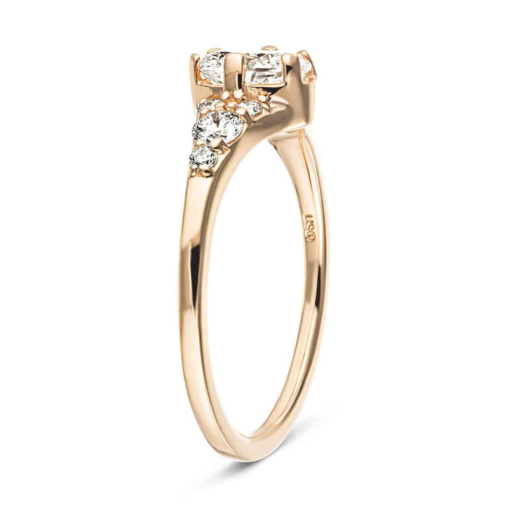 Shown with a 1.0ct Oval cut Lab-Grown Diamond in recycled 14K rose gold with accenting stones| antique style 1.0ct Oval cut Lab-Grown Diamond in recycled 14K rose gold with recycled accenting stones