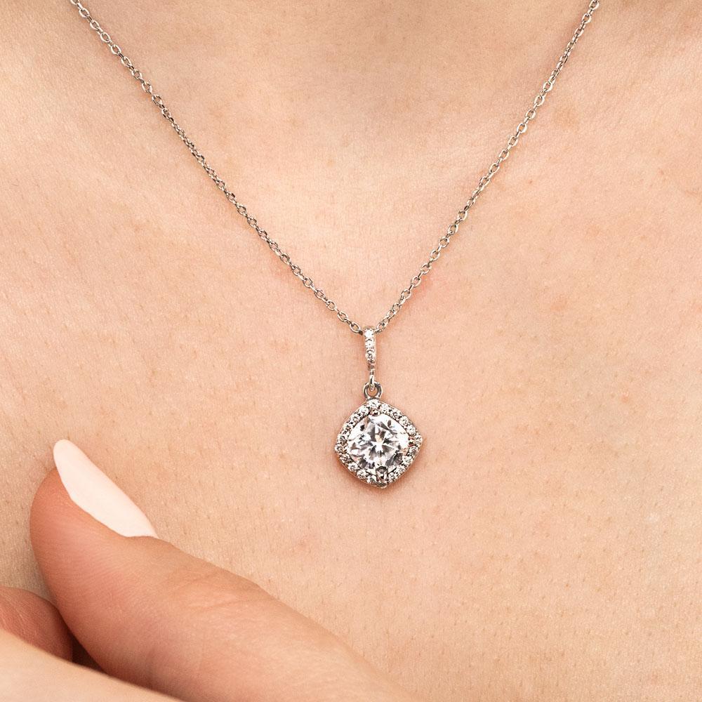 Antique Halo Necklace in recycled 14K white gold with recycled accent diamonds 