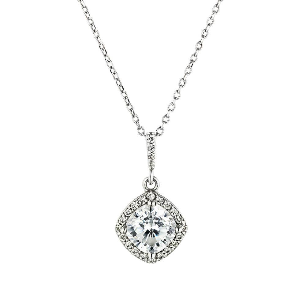 Antique Halo Necklace in recycled 14K white gold with recycled accent diamonds | diamond halo pendant antique in gold