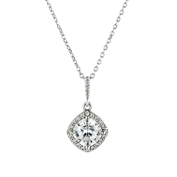 Antique Halo Necklace in recycled 14K white gold with recycled accent diamonds | diamond halo pendant antique in gold