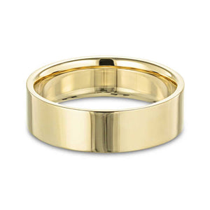 Simple mens wedding band in 8mm 14k yellow gold with high polish finish