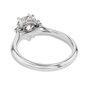diamond halo engagement ring with a round cut lab grown diamond center stone set in 14k white gold metal
