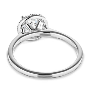 Diamond halo engagement ring with a 1ct round cut lab grown diamond in 14k white gold shown from back