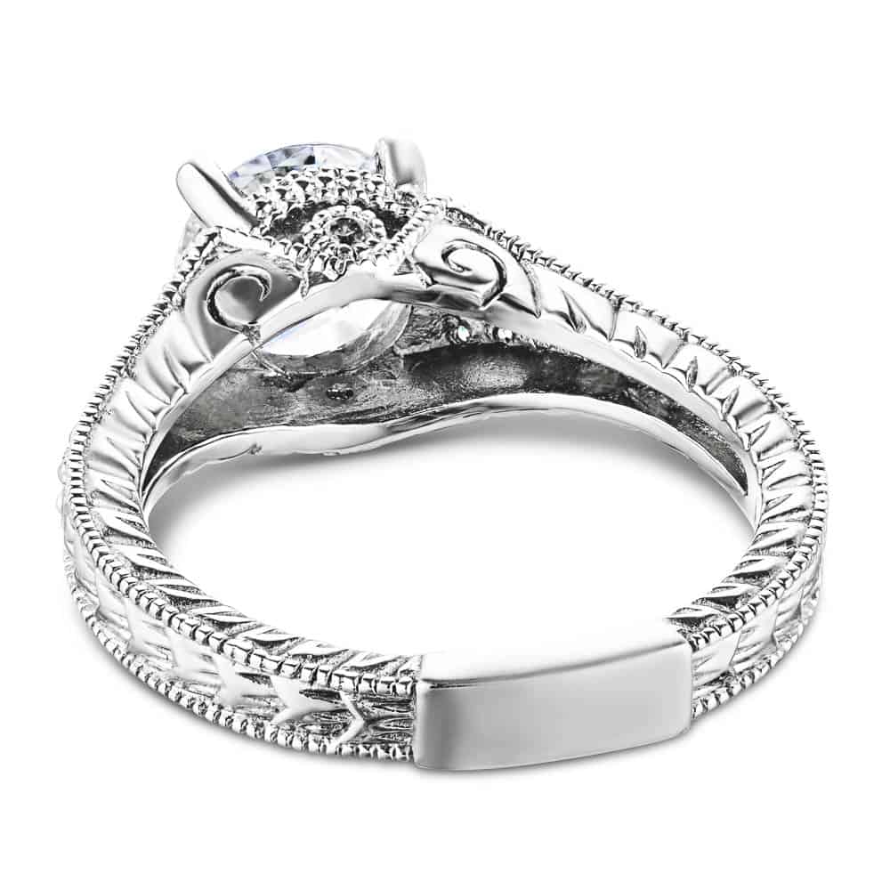 Antique filigree Lab-Grown Diamond accented Wedding Set in recycled 14K white gold | antique filigree wedding set 1.0ct lab-grown diamond with accenting diamonds in recycled 14k white gold