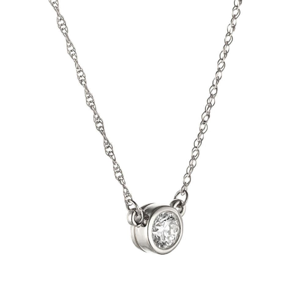 Bezel Pendant shown with a 1.0ct Round cut diamond in 14K white gold