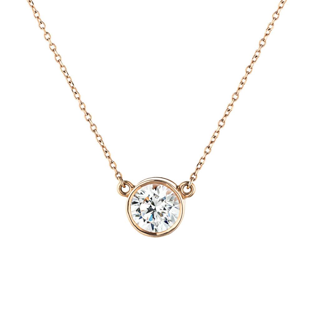 Bezel Pendant shown with a 1.0ct Round cut diamond in 14K rose gold