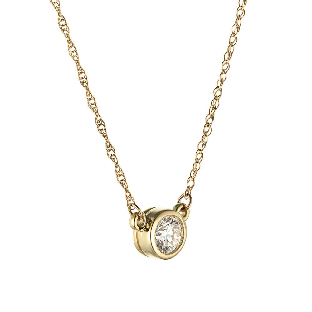 Bezel Pendant shown with a 1.0ct Round cut diamond in 14K yellow gold