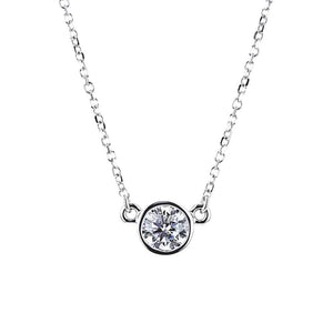 Bezel Pendant with a 1.0ct Round cut lab diamond in 14K White Gold