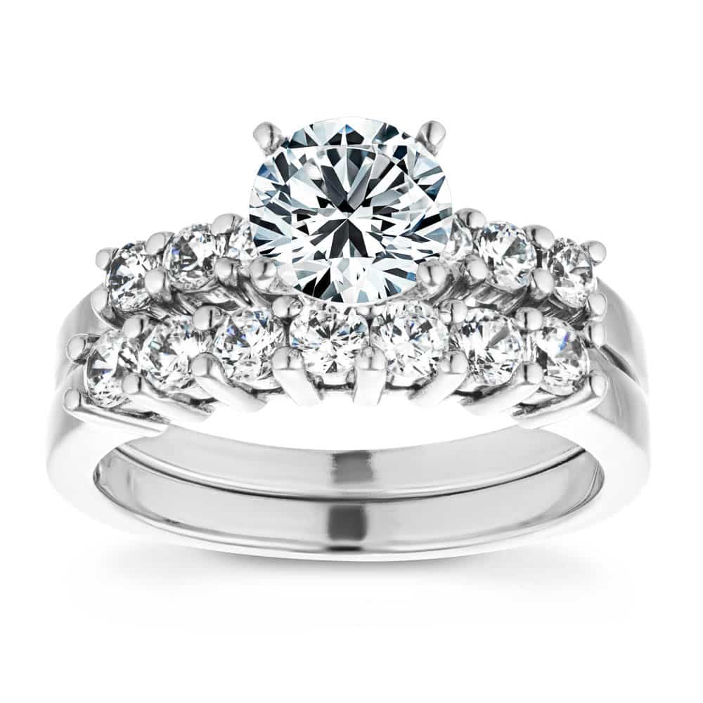 Shown with Matching Engagement Ring set with a 1ct Round Cut Lab Grown Diamond, Purchase the Wedding Set for a Discount