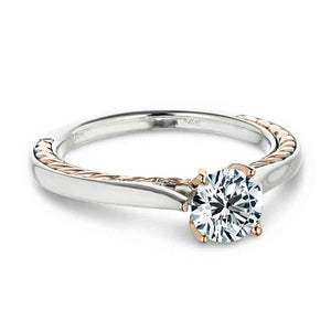 Unique two tone solitaire engagement ring with inlay braided rope design set with 1ct round cut lab grown diamond in 14k white gold and rose gold