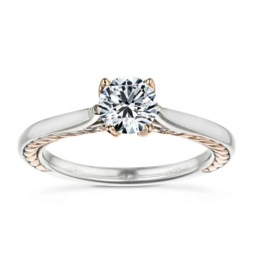 Shown with 1ct Round Cut Lab Grown Diamond in Two Tone 14k White Gold &amp; 14k Rose Gold