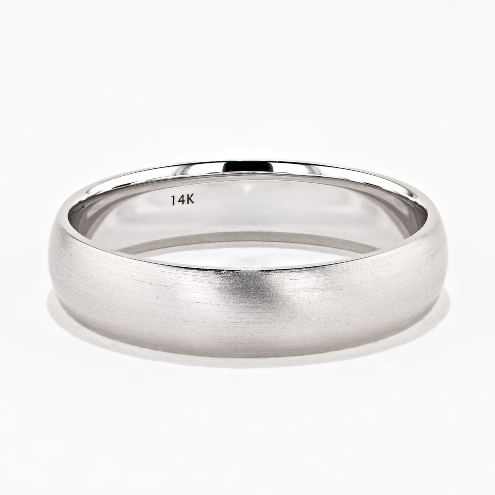 Canyon Wedding Band shown in a cross-satin finish, 5mm band width, recycled 14K white gold | canyon men’s wedding band cross-satin finish recycled 14K white gold 5mm band