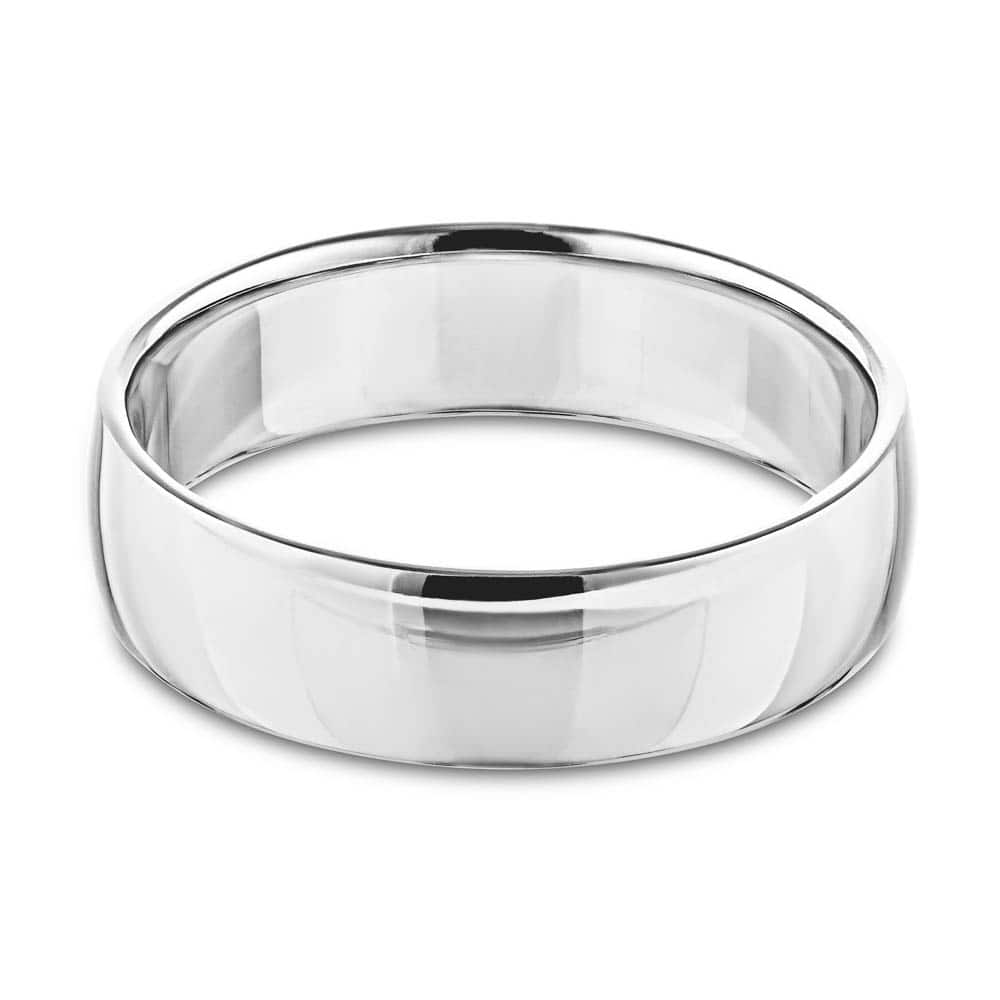 Canyon Men’s Wedding Band shown here in a polished finish in recycled 14K white gold. 