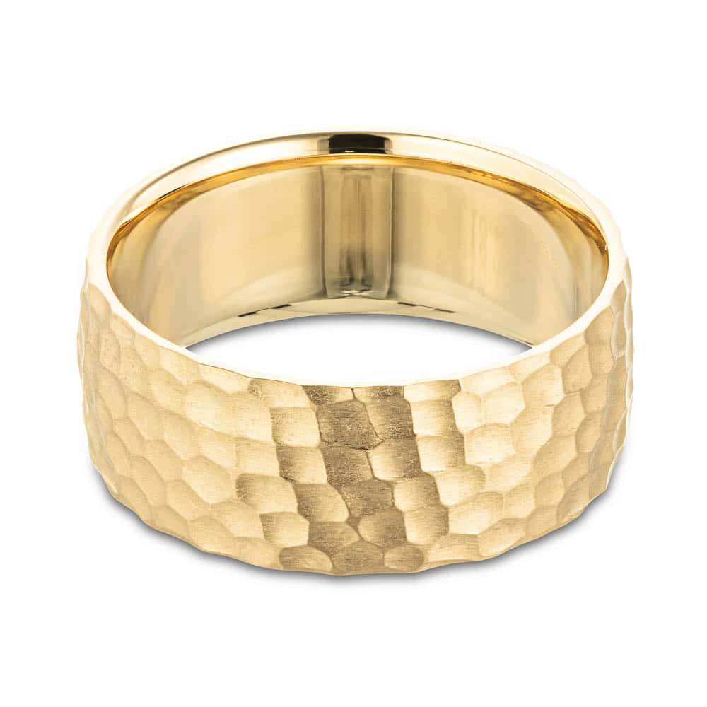 Shown here in a satin hammered finish in recycled 14K Yellow gold. 