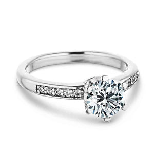 Diamond accented 6 prong engagement ring with 1ct round cut lab grown diamond in 14k white gold