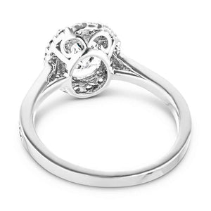 Diamond accented halo engagement ring with 1ct oval cut lab created diamond in 14k white gold setting