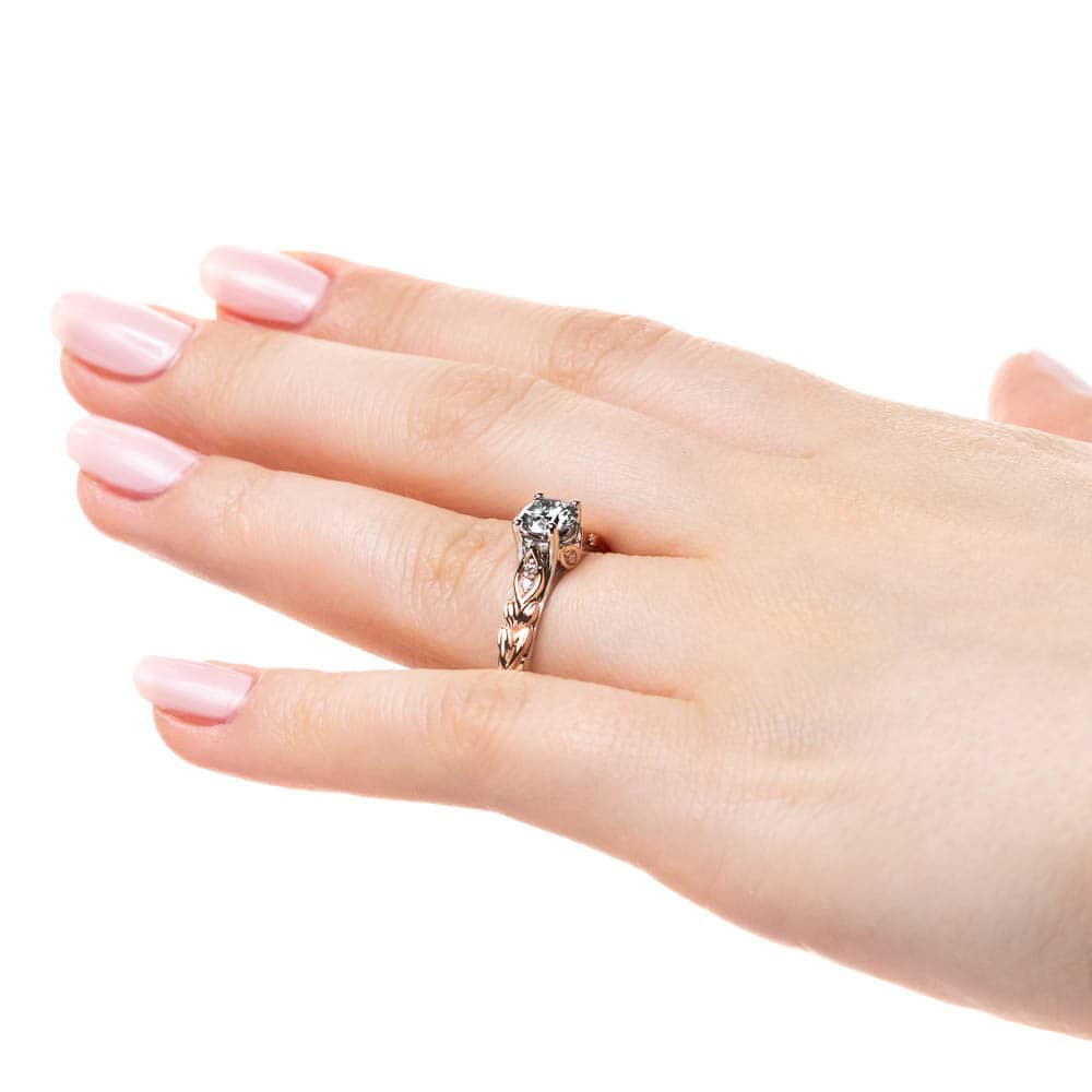 Shown with 1ct Round Cut Lab Grown Diamond in 14k White &amp; Rose Gold