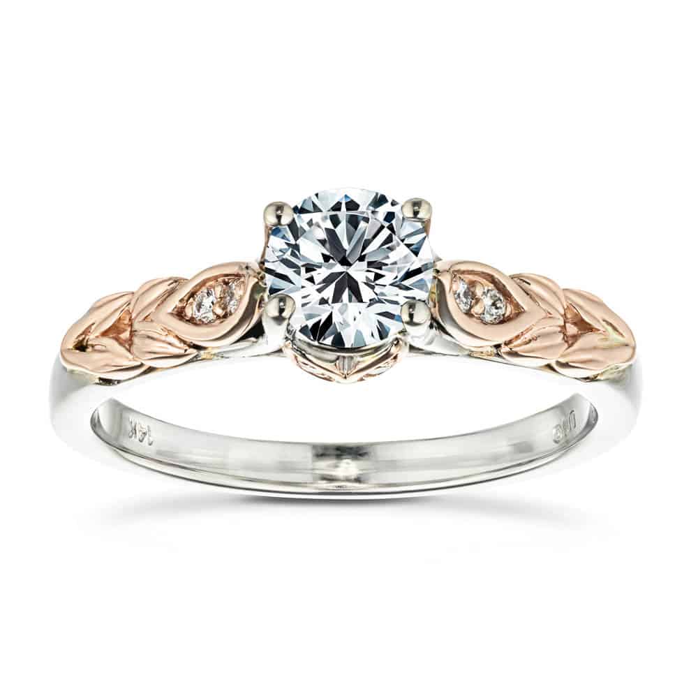 Shown with 1ct Round Cut Lab Grown Diamond in 14k White &amp; Rose Gold