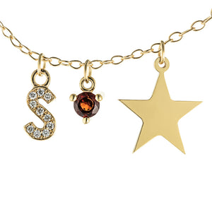  charm necklace "s "star" "birthstone gemstone" yellow gold