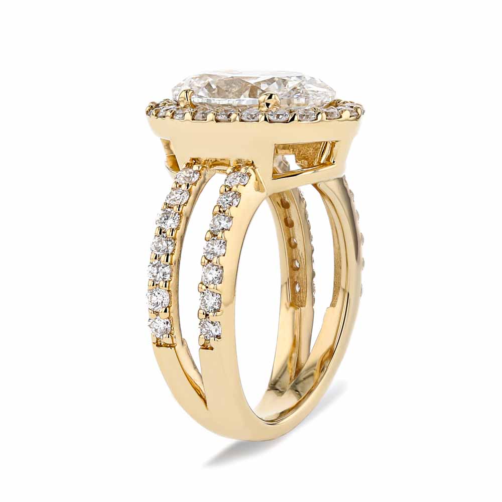 Shown with 2.89ct Oval Cut Lab Grown Diamond set in 18k Yellow Gold