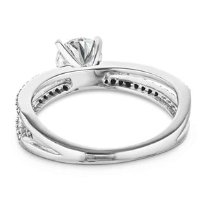 Diamond accented split shank engagement ring with 1ct round cut lab grown diamond set in 14k white gold shown from back