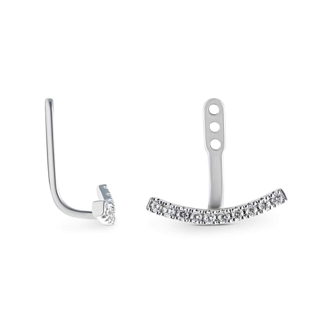 Curved Bar Earring Jackets set with 0.20ctw lab grown diamonds in 14K White Gold | Curved Bar Earring Jackets 0.20ctw lab grown diamonds 14K White Gold