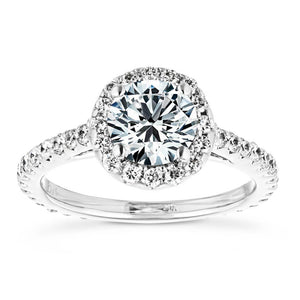 Luxurious diamond accented halo engagement ring with 1ct round cut lab grown diamond in 14k white gold