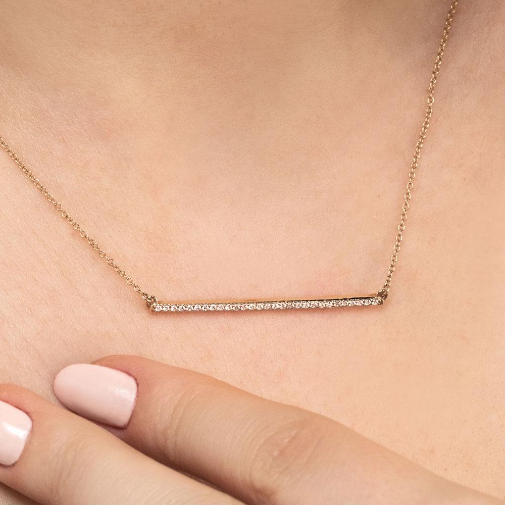 Diamond Accented Bar Necklace in 14K yellow gold | accented diamond bar necklace gold