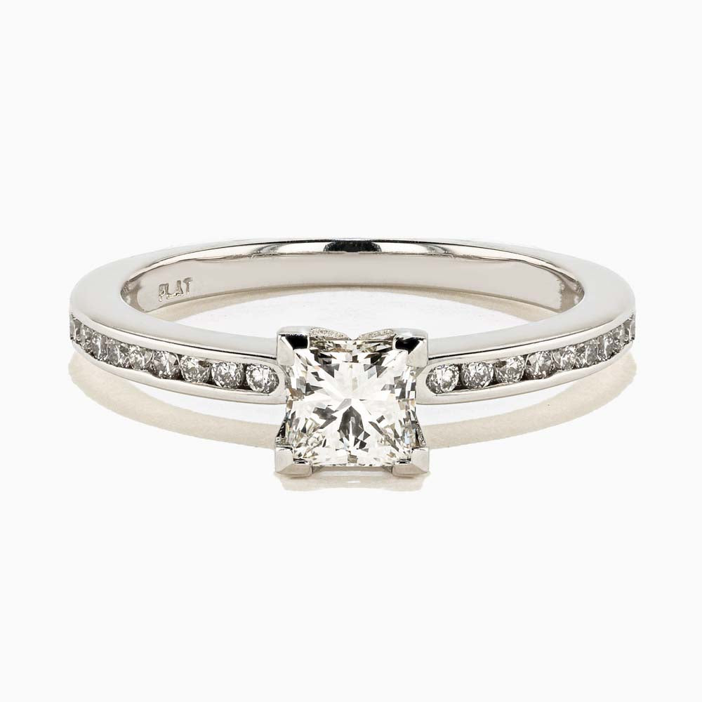 Drew Engagement Ring shown with a 0.57ct princess cut lab-grown diamond center stone in platinum |drew engagement ring princess cut lab-grown diamond platinum