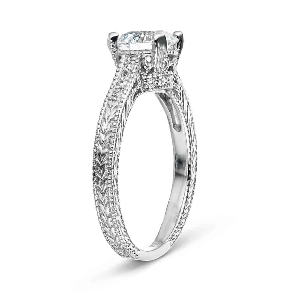 Shown with a 1.25ct Round cut Lab-Grown Diamond in recycled 14K white gold  