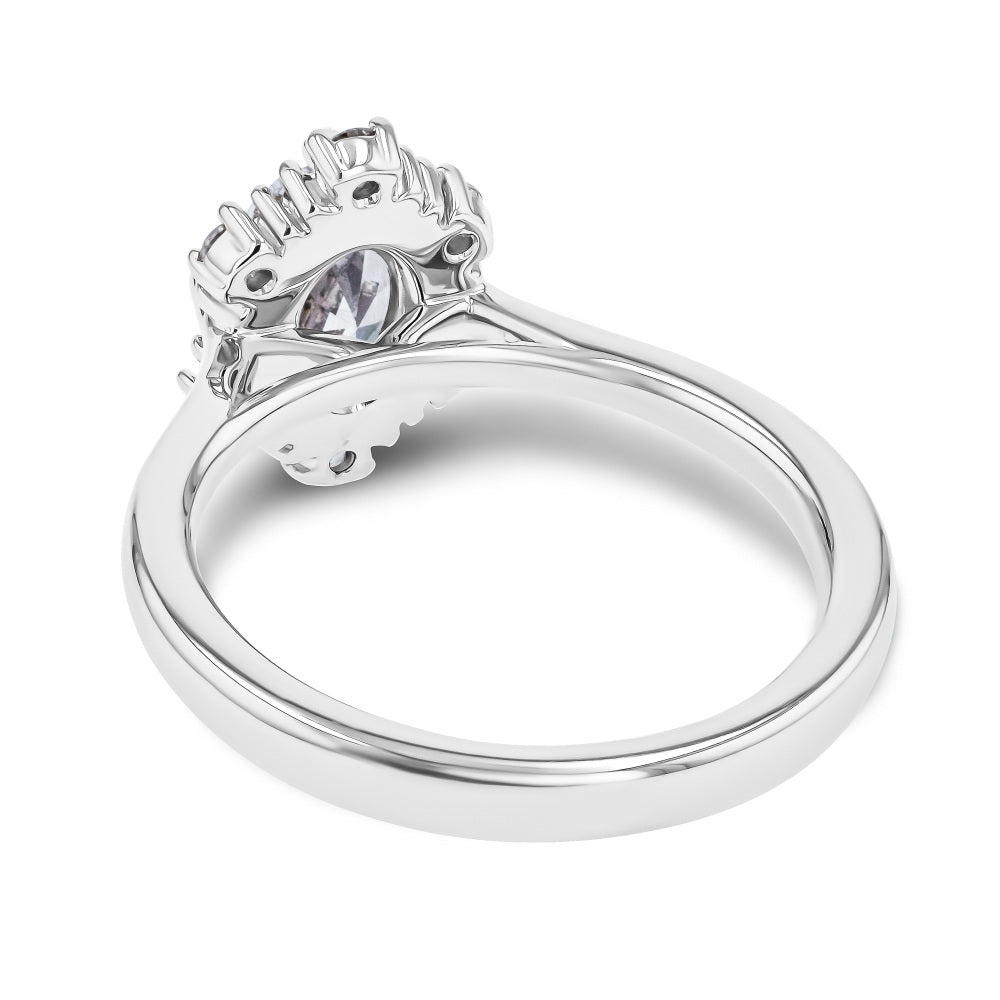 Shown here with a 1.0ct Oval Cut Lab Grown Diamond center stone in 14K White Gold