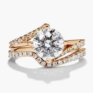 flame diamond accented wedding ring set with lab grown diamonds in 14k yellow gold metal