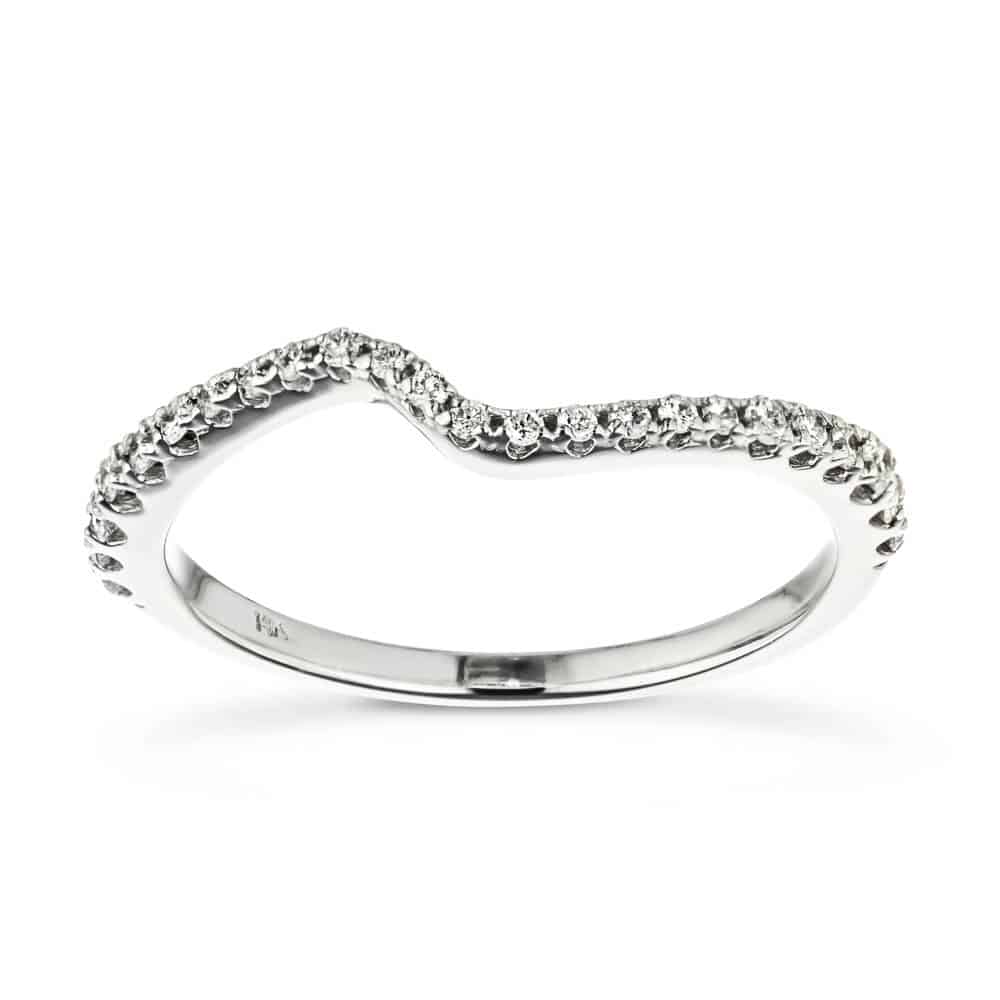 Flame Wedding Band shown in white gold with recycled diamonds 