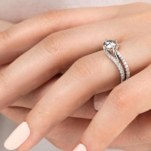  Flame Wedding Ring Set Lab-grown diamond white gold accented wedding set.